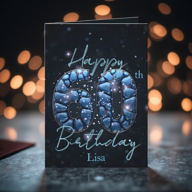 Carte Saphir Bleu Élégant et 60e Anniversaire Noir (Créateur téléchargé)