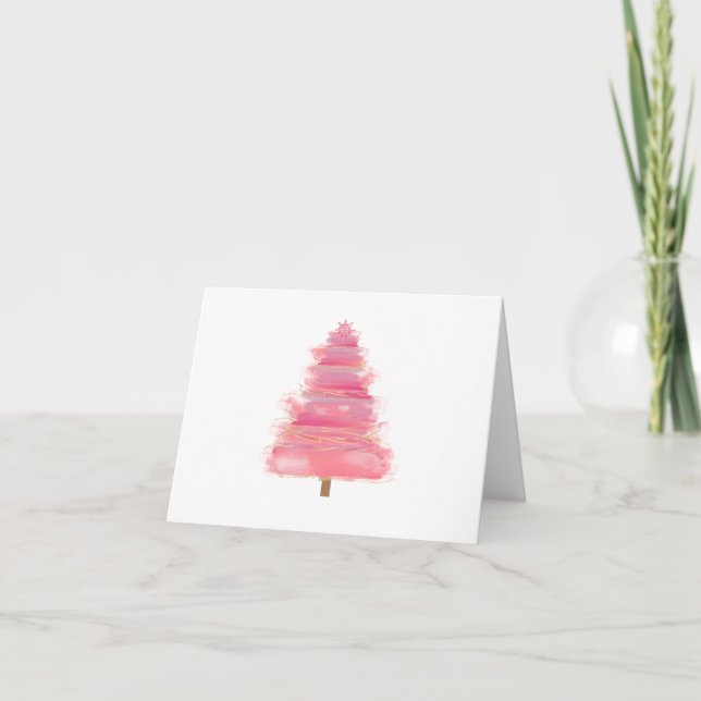 Carte Sapin de Noël à l'aquarelle rose    (Devant)