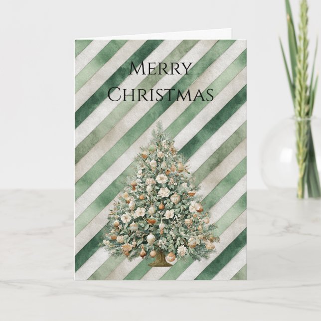Carte Sapin de Noël à rayures vert crème (Devant)