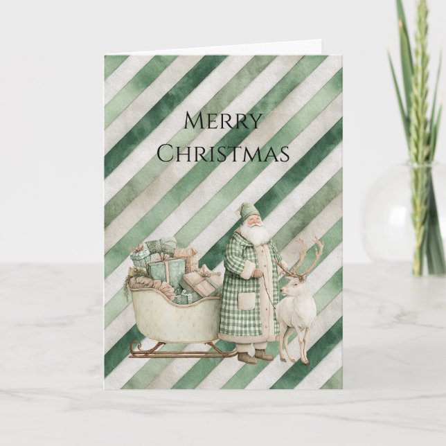 Carte Sapin de Noël à rayures vert crème (Devant)