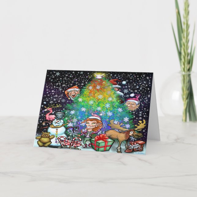 Carte Sapin de Noël arc-en-ciel avec décorations (Devant)