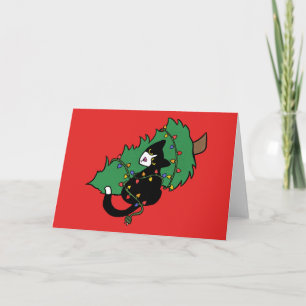 Carte Sapin de Noël au chat smoking