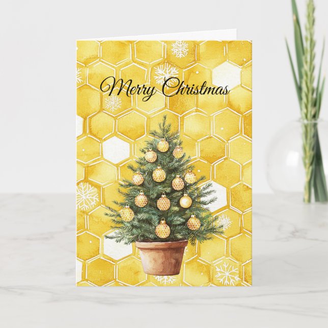 Carte Sapin de Noël au miel doré jaune (Devant)