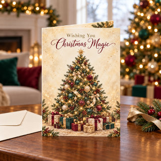 Carte Sapin de Noël élégant Émeraude Bourgogne Or