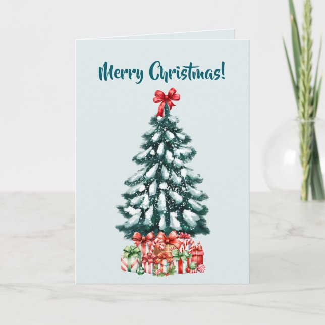Carte Sapin de Noël Élégant enneigé Vert Menthe (Devant)