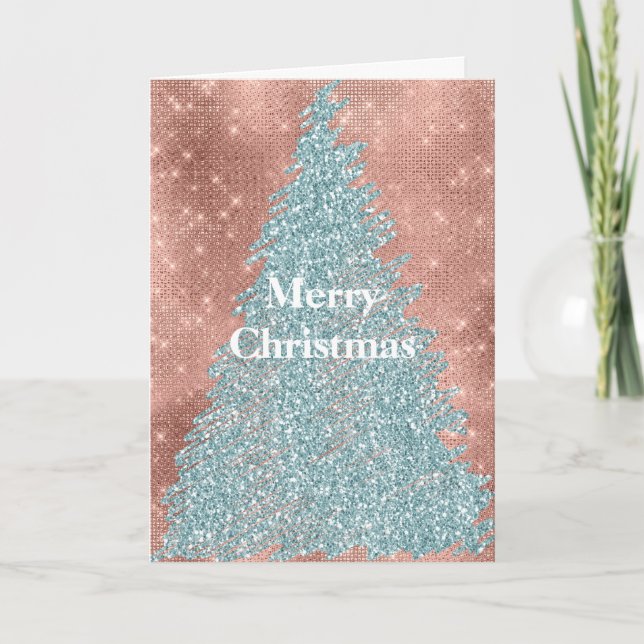 Carte Sapin de Noël en Paillettes Rose Gold et Miroir Me (Devant)