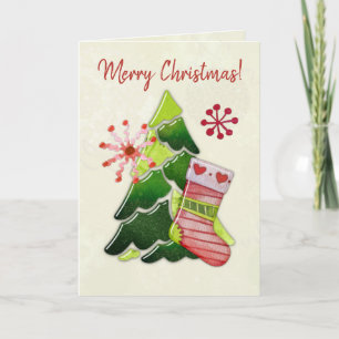 Carte Sapin de Noël et Chaussette Fantaisie