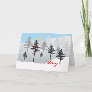 Carte Sapin de Noël et Hibou dans la Forêt de Sapins