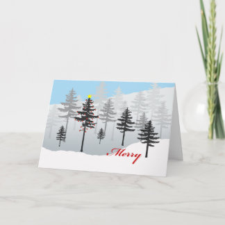 Carte Sapin de Noël et Hibou dans la Forêt de Sapins