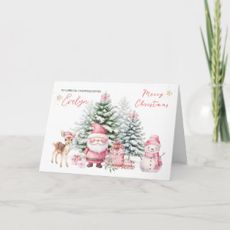 Carte Sapin de Noël Fawn Santa Petite-fille Noël