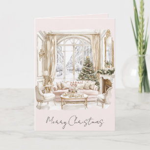 Carte Sapin de Noël Fenêtre Rose Pâle