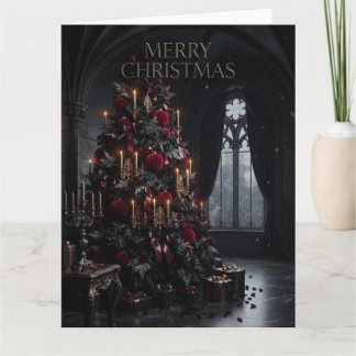 Carte Sapin de Noël gothique sombre dans l'intérieur d'u