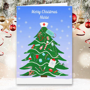 Carte Sapin de Noël infirmière avec fournitures d'infirm