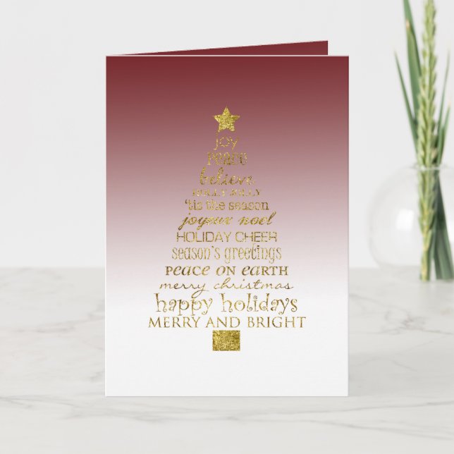 Carte Sapin de Noël Inspirant Rouge Blanc Or   (Devant)