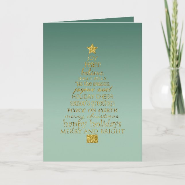 Carte Sapin de Noël Inspirant Vert Piné Or   (Devant)