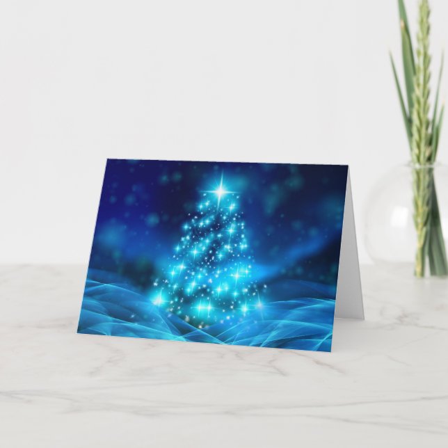 Carte Sapin de Noël moderne bleu électrique pour les fêt (Devant)