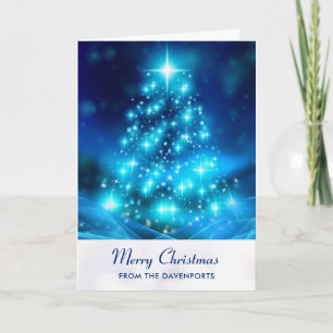 Carte Sapin de Noël moderne bleu électrique pour les fêt