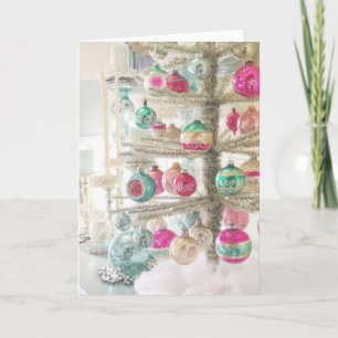 Carte Sapin de Noël pastel avec ornements vintage