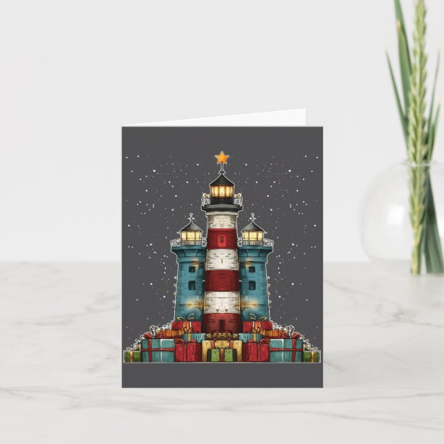Carte Sapin de Noël Phare Bord de Mer Manches Longues (Devant)