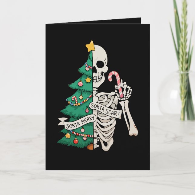 Carte Sapin de Noël plutôt joyeux plutôt effrayant squel (Devant)
