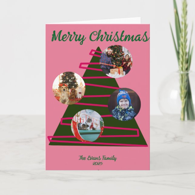 Carte Sapin de Noël rose et vert (Devant)