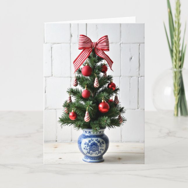 Carte Sapin de Noël Rouge Festif (Devant)