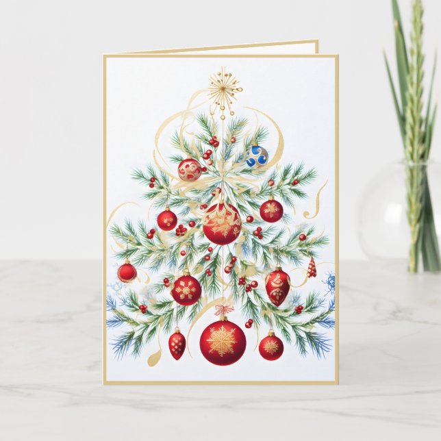 Carte Sapin de Noël spécial avec ornements rouges (Devant)