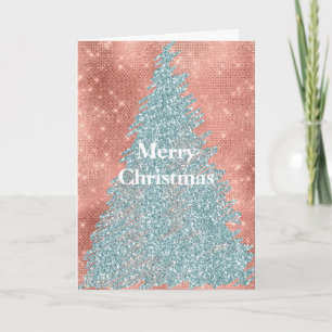 Carte Sapin en Paillettes de Menthe Rose Gold