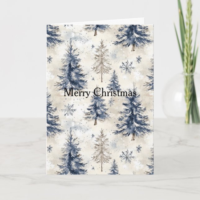 Carte Sapins de Noël Bleu Crème (Devant)