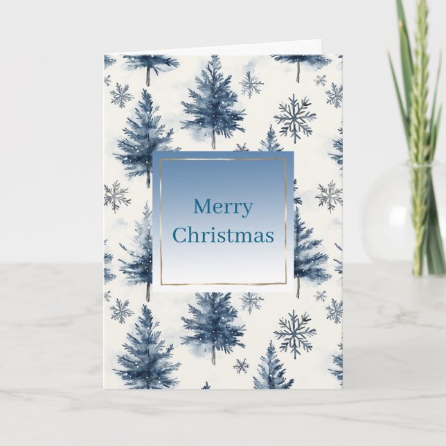 Carte Sapins de Noël Bleus Blanc Flocons de neige	 (Devant)