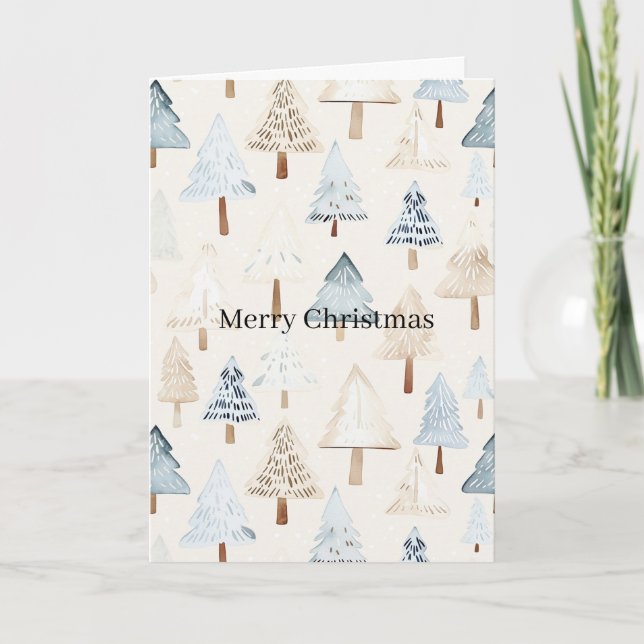 Carte Sapins de Noël Cosy Crème Bleue (Devant)