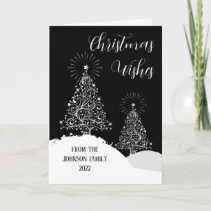 Carte Sapins de Noël Neige Moderne Design Argent