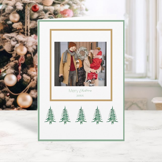 Carte Sapins de Noël Pagode Verte 1-Photo (Green Pagoda Christmas Trees 1-Photo Card)