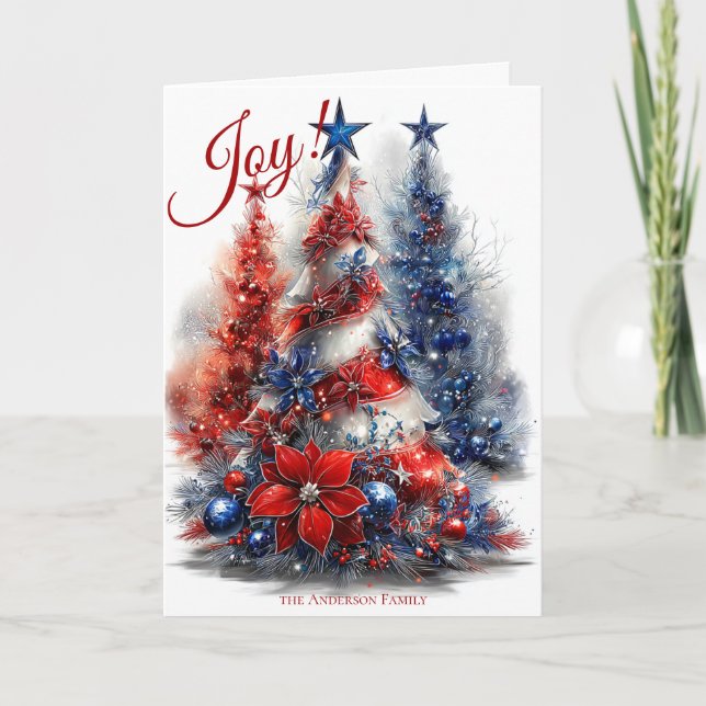 Carte Sapins de Noël Rouge Blanc Bleu Festifs  (Devant)