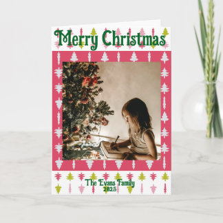 Carte Sapins de Noël verts et roses