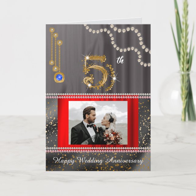 Carte Sapphire 5e anniversaire Gold Number & Pearls (Devant)