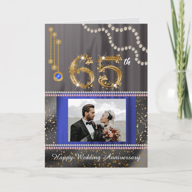 Carte Sapphire 65e anniversaire Gold Number & Pearls (Devant)
