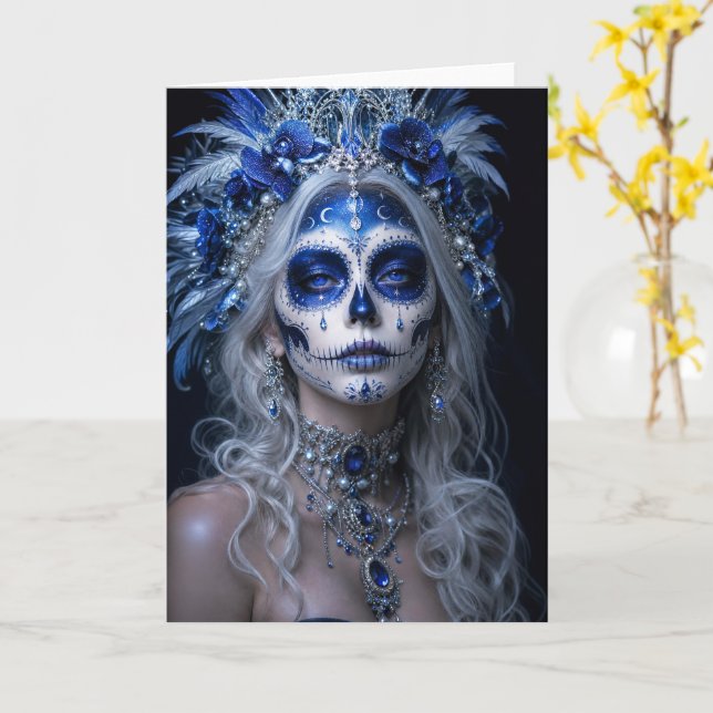 Carte Sapphire Moon Calavera – Jour Céleste Bleu de la (Fleur jaune)