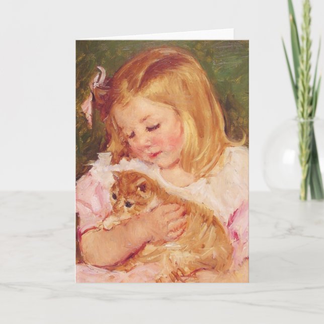 Carte Sara tenant un chat C. Mary Cassatt 1908 (Devant)