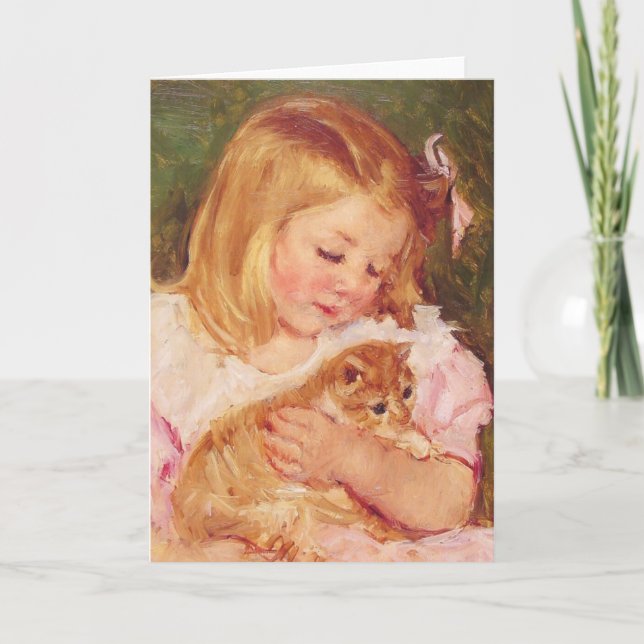 Carte Sara tenant un chat c. Mary Cassatt 1908 (Devant)