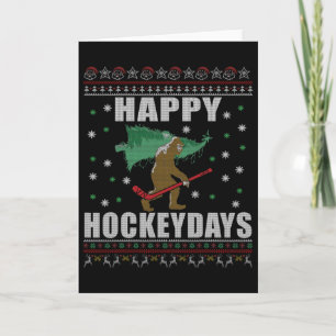 Carte Sasquatch de hockey sur glace de Noël laid - Bon h