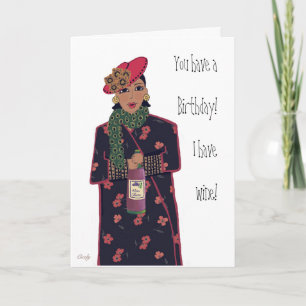 Carte Sassy African American lady wine thème Anniversair