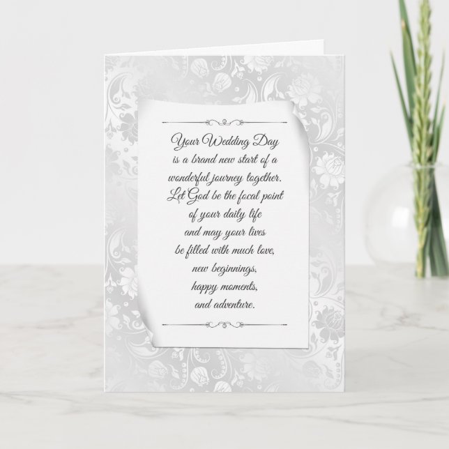 Carte Satin damas blanc pour mariage (Devant)