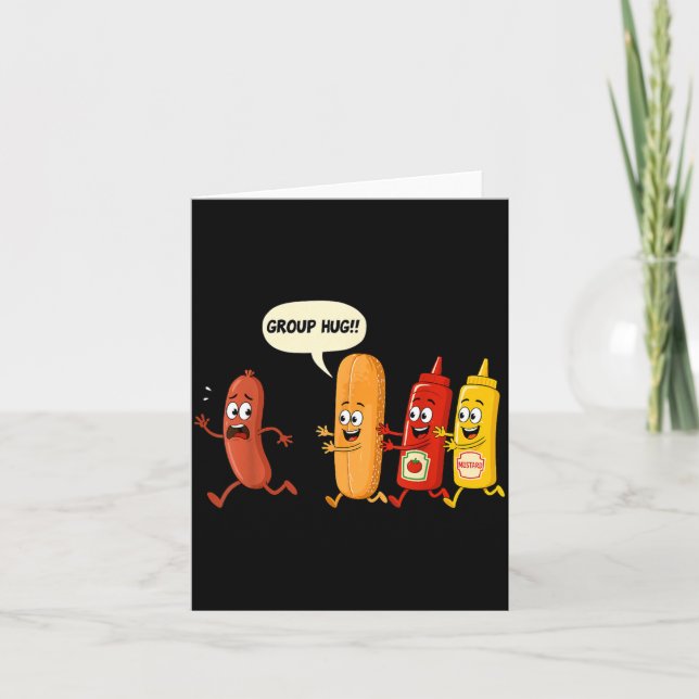 Carte Saucisson Bun Chup Moutarde Drôle Hotdog Câlin de  (Devant)