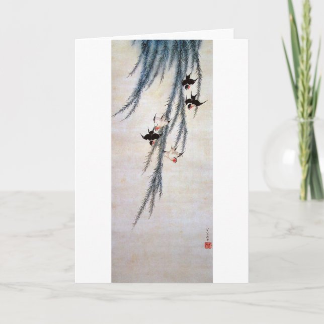 Carte Saule et hirondelle, Hokusai (Devant)