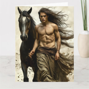 Carte Sauvage & Libre - Homme Musclé avec Cheval