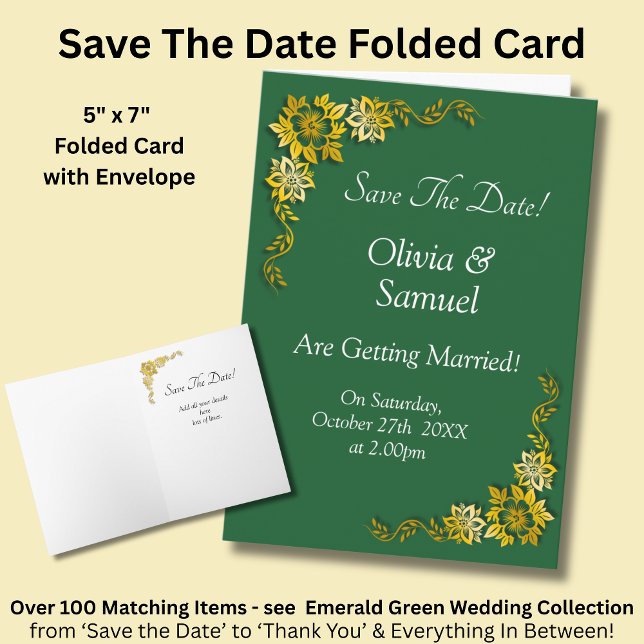 Carte Sauvegarder la date - Émeraude vert et or (Créateur téléchargé)