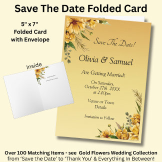 Carte Sauvegarder la date Fleur jaune doré pliée