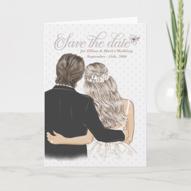 Carte Sauvegarder la date pour un mariage Taupe Mariée e (Devant)