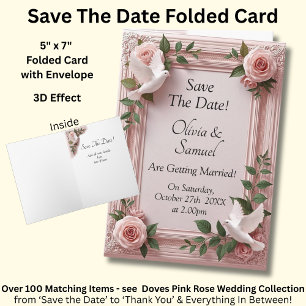 Carte Sauver la date - Roses roses et colombes Mariage